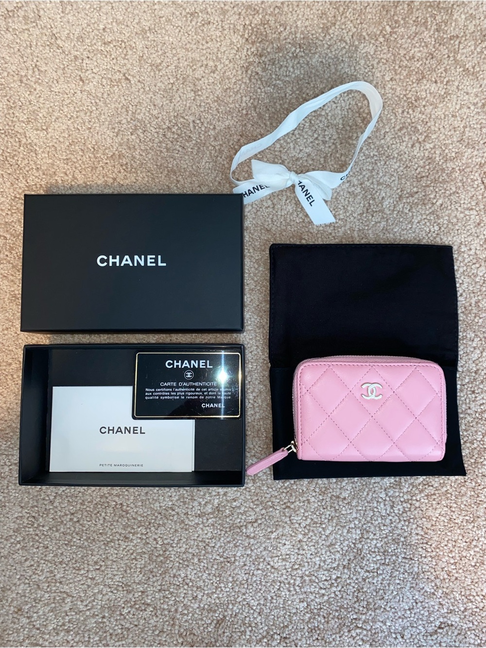 CHANEL | Lambskin Quilted Zip Around Coin Purse Light Pink